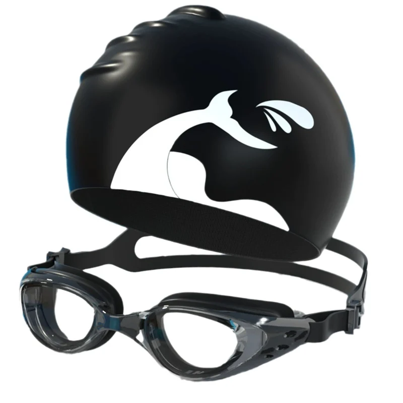 Schwimmset mit ergonomischer Schwimmbrille und Silikonkappe Skanto