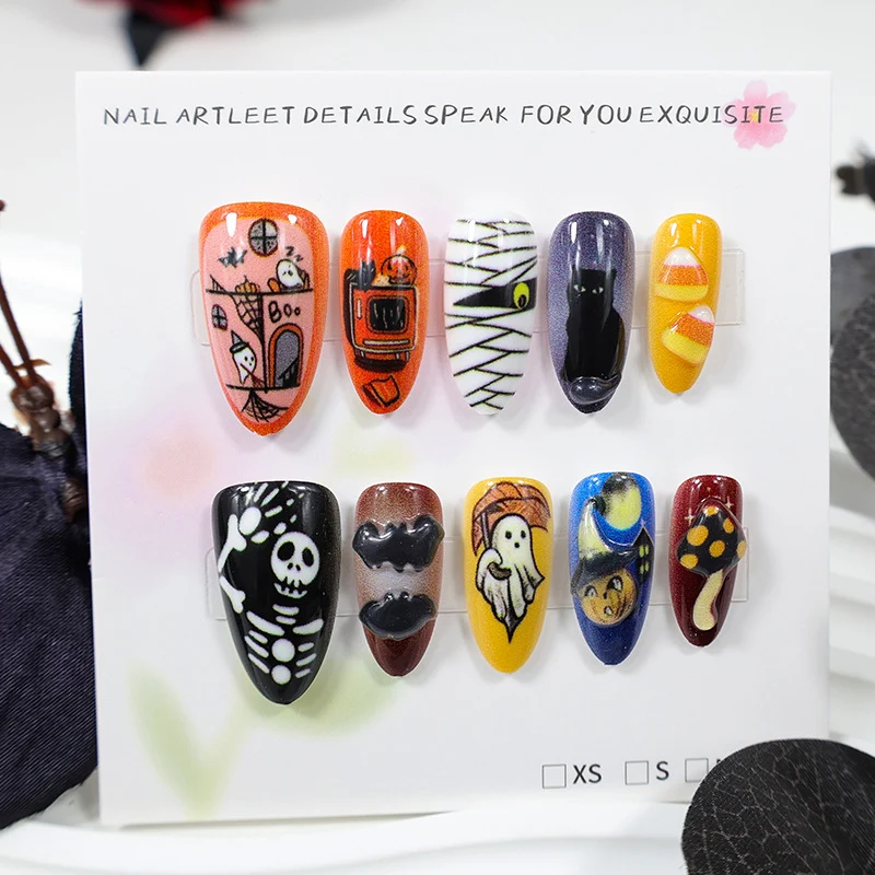 Kunstnagelset mit gruseligen Halloween-Motiven Brehn