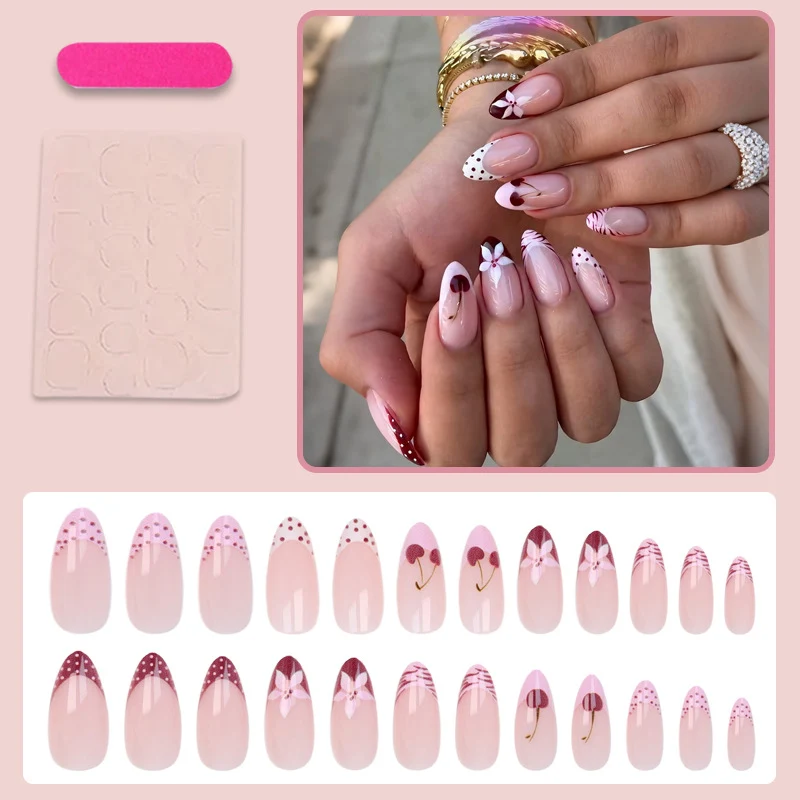 Kunstnagelset mit kreativen Blüten-, Herz- und Polka-Dots-Designs Brehn