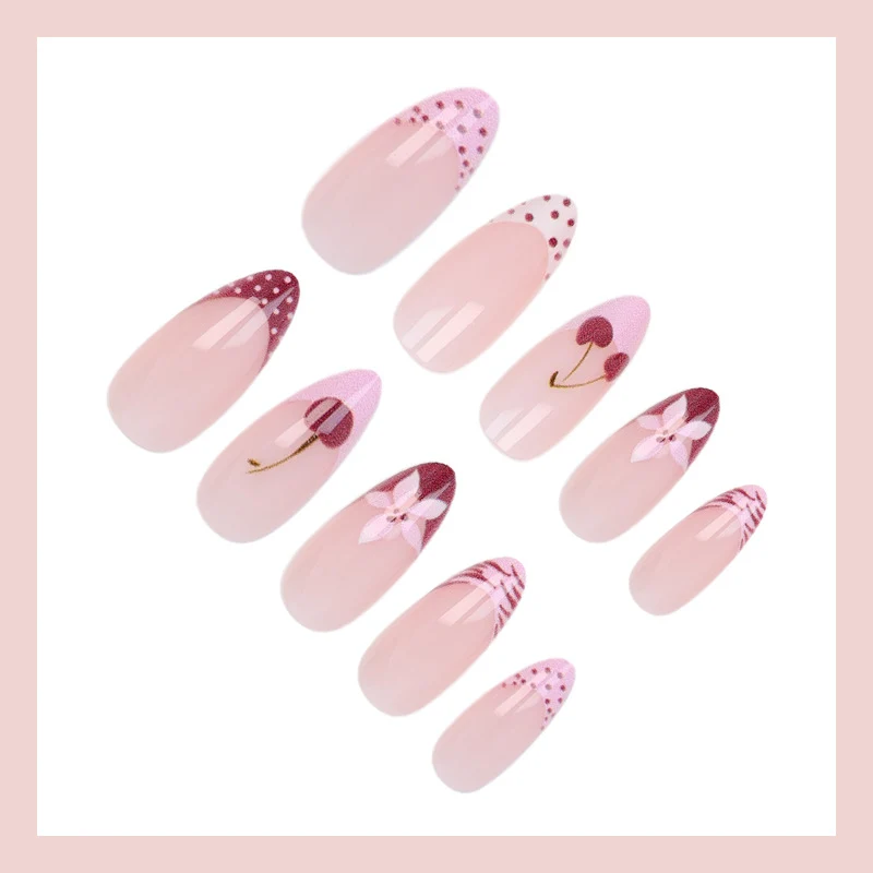 Kunstnagelset mit kreativen Blüten-, Herz- und Polka-Dots-Designs Brehn