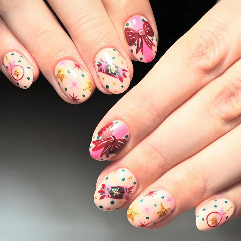 Kunstnagelset mit kreativen Blumen- und Punkte-Designs Brehn
