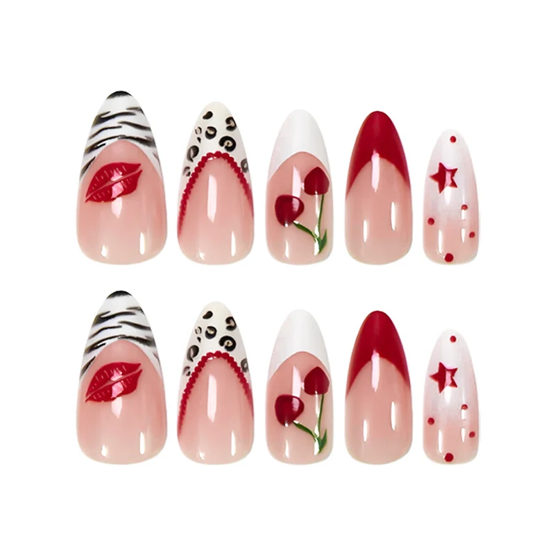 Kunstnagelset mit kreativem Sternen- und Blumenmotiven Brehn