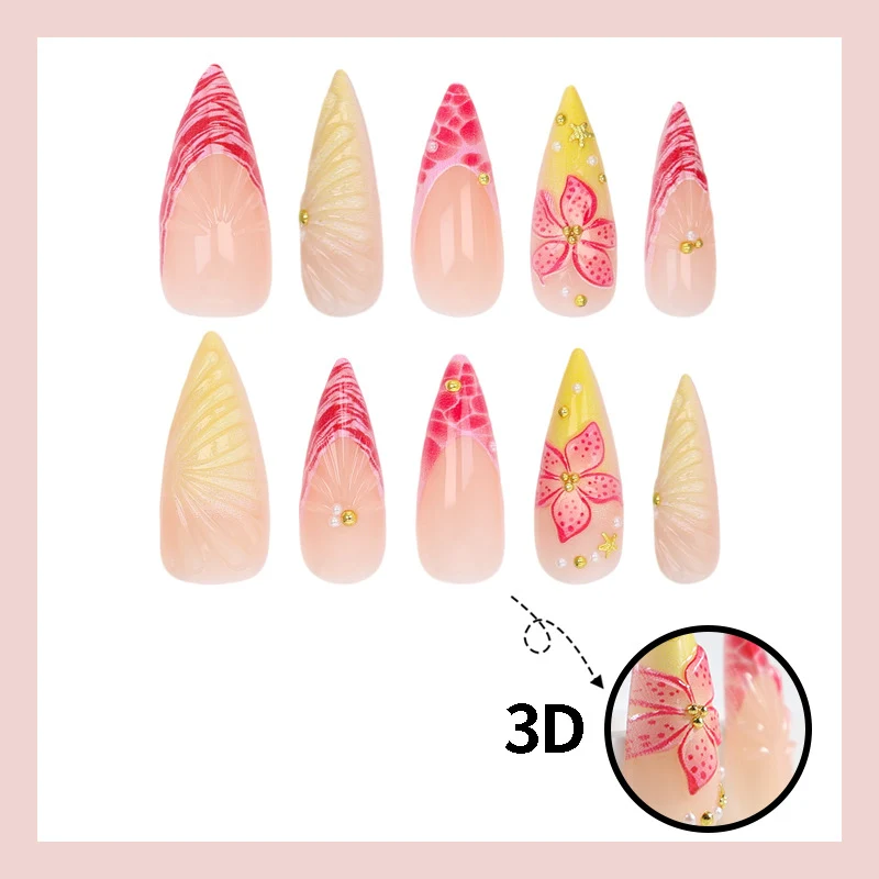 Kunstnagelset mit kreativem Blüten- und Wellenmotiv Brehn