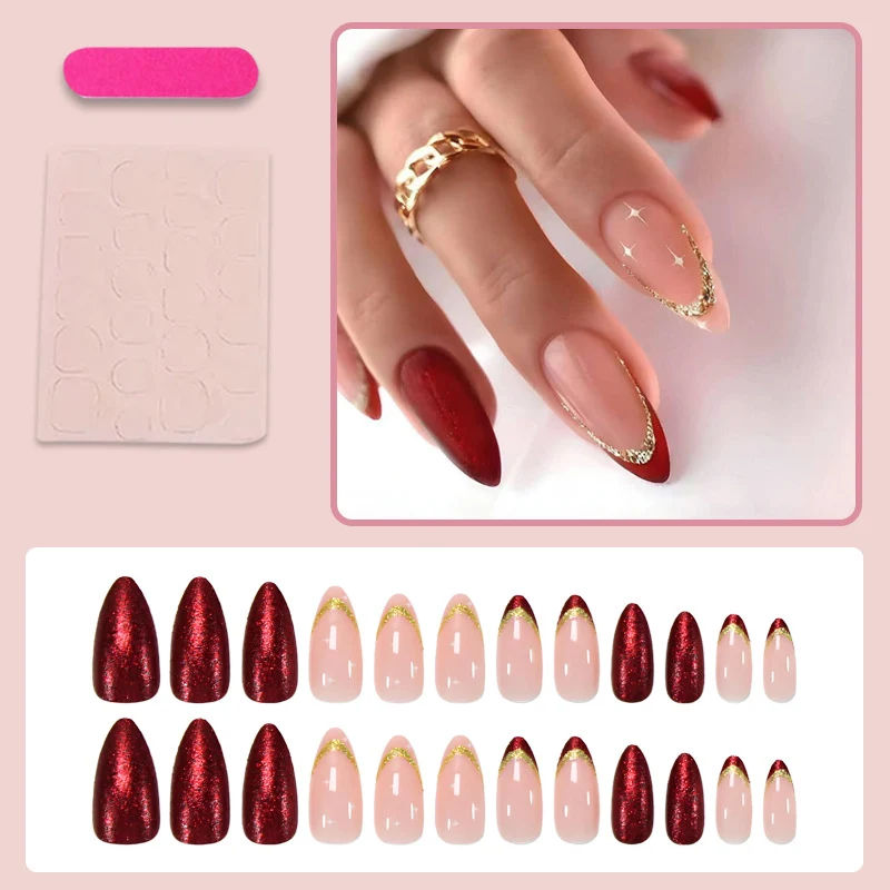 Kunstnagelset mit luxuriösen Glitzerverzierungen und starren Spitzen Brehn