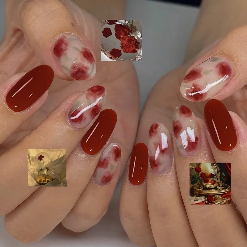 Kunstnagelset mit floralen Akzenten und glanzvollem Finish Brehn