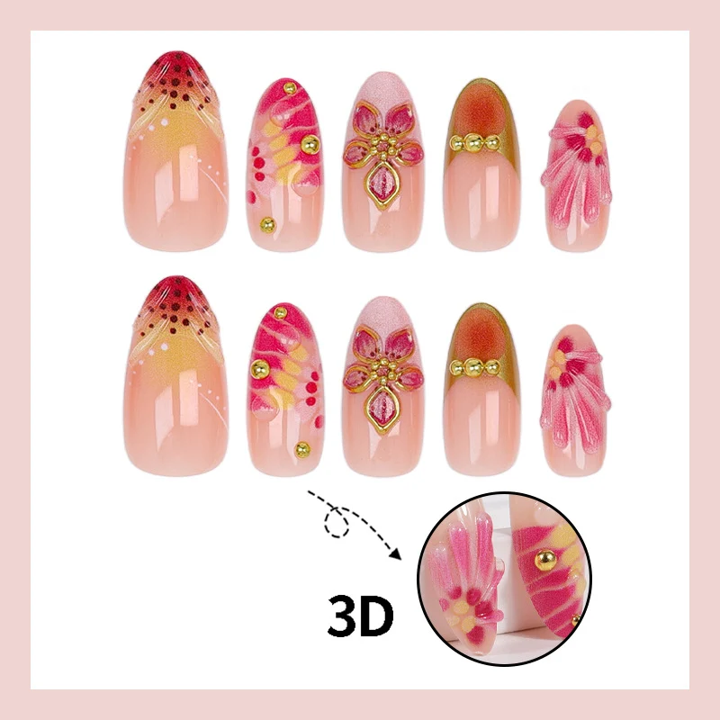Kunstnagelset mit floralen Akzenten und funkelnden Details Brehn