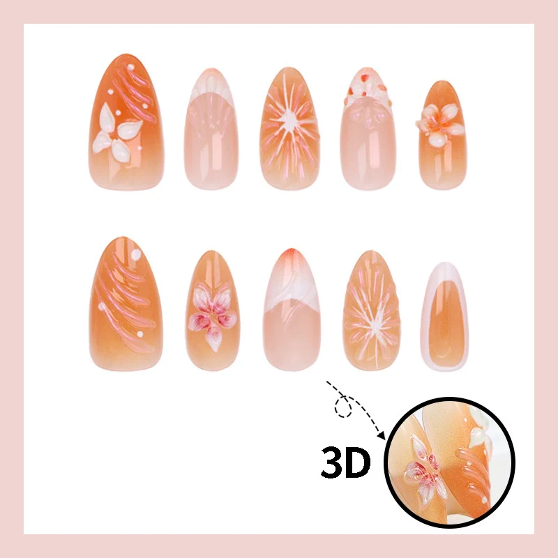 Kunstnagelset mit floralen Akzenten und elegantem Ombre-Effekt Brehn