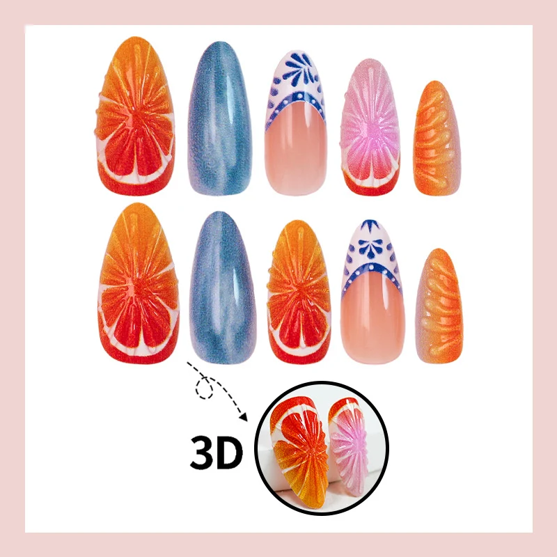 Kunstnagelset mit lebhaften Fruchtmotiven Brehn