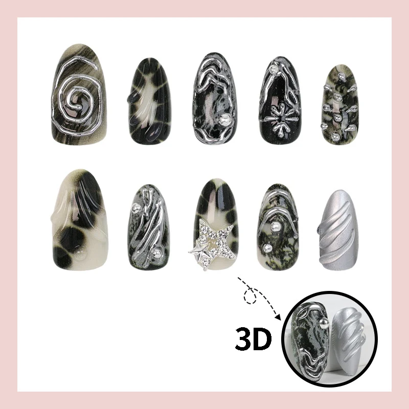 Kunstnagelset mit künstlerischen Mustern und Glitzerakzenten Brehn
