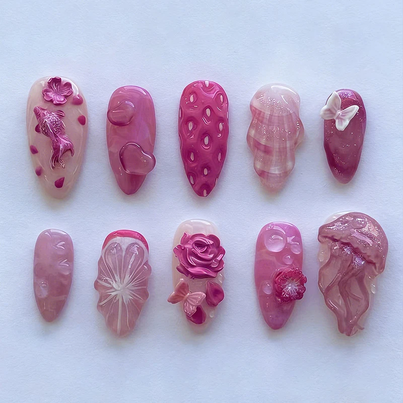 Kunstnagelset mit floralen und maritimen Designs Brehn