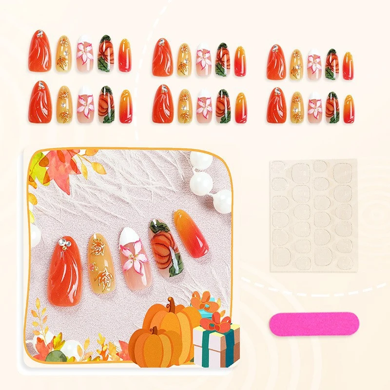 Kunstnagelset mit floralen und herbstlichen Designs Brehn