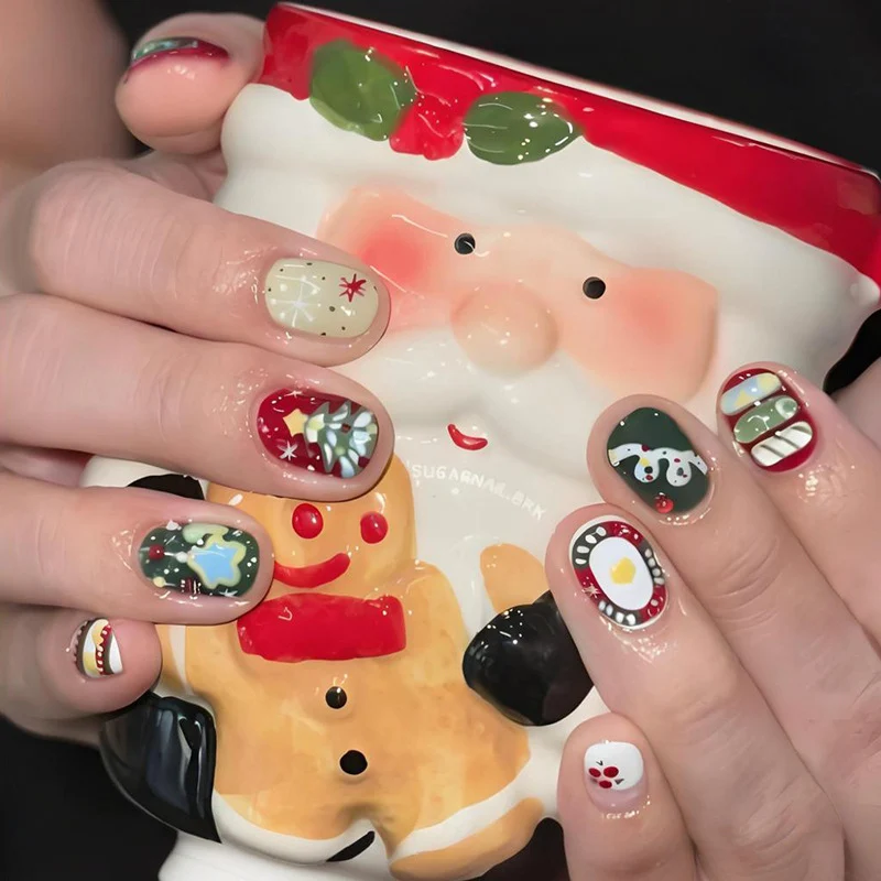 Kunstnagelset mit festlichen Schneemännern und Weihnachtsmotiven Brehn