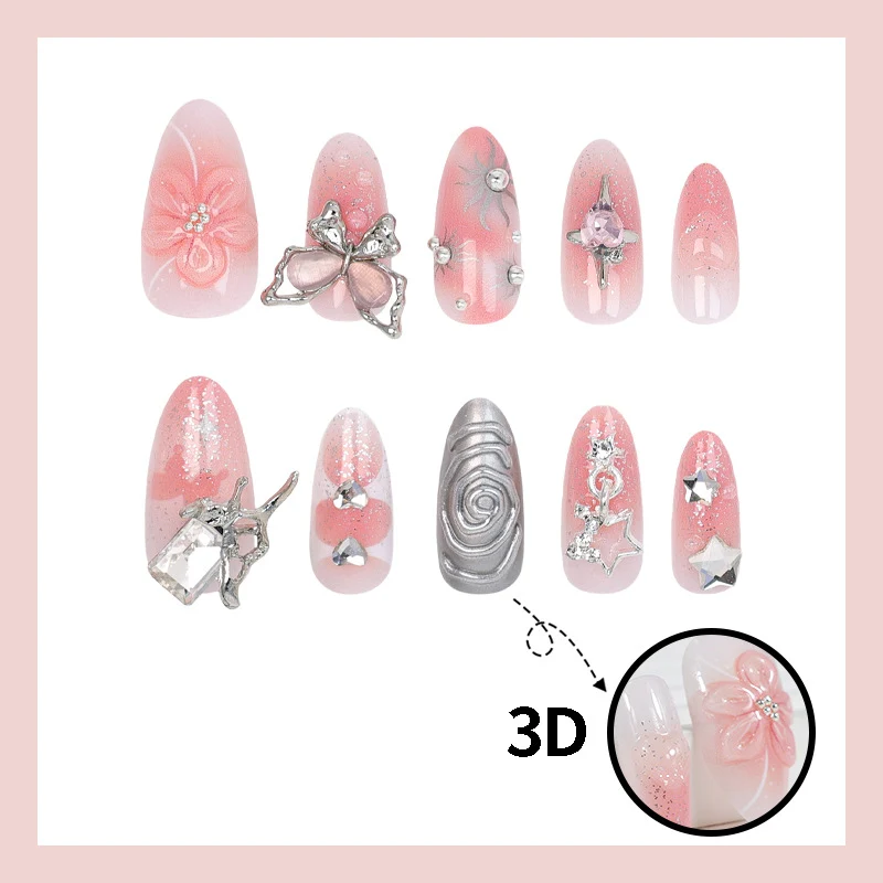 Kunstnagelset mit funkelnden 3D-Verzierungen und kreativen Designs Brehn