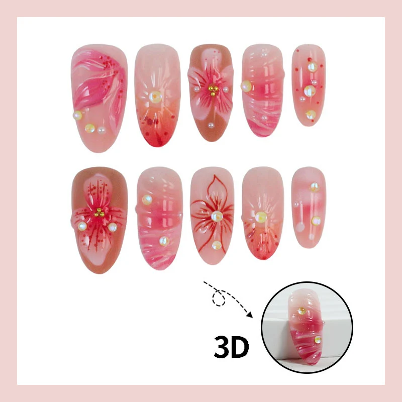 Kunstnagelset mit exquisiten floralen und 3D-Verzierungen Brehn