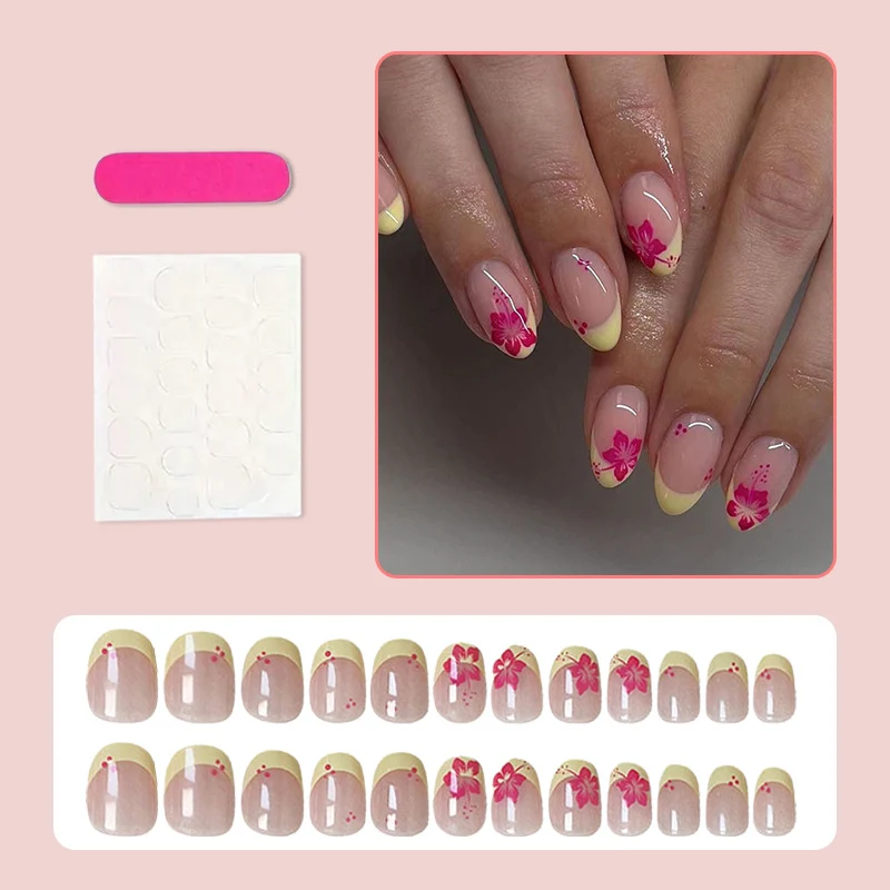 Kunstnagelset mit floralen Designs und elegantem Farbverlauf Brehn