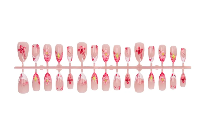 Kunstnagelset mit floralen Designs und 3D-Verzierungen Brehn