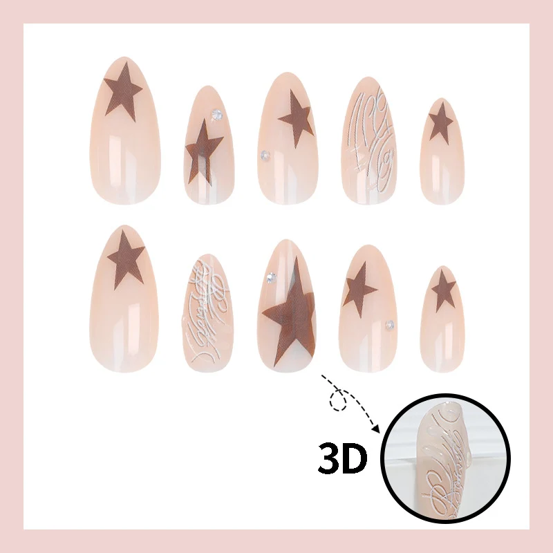 Kunstnagelset mit eleganten Sternenmotiven und Glitzerakzenten Brehn