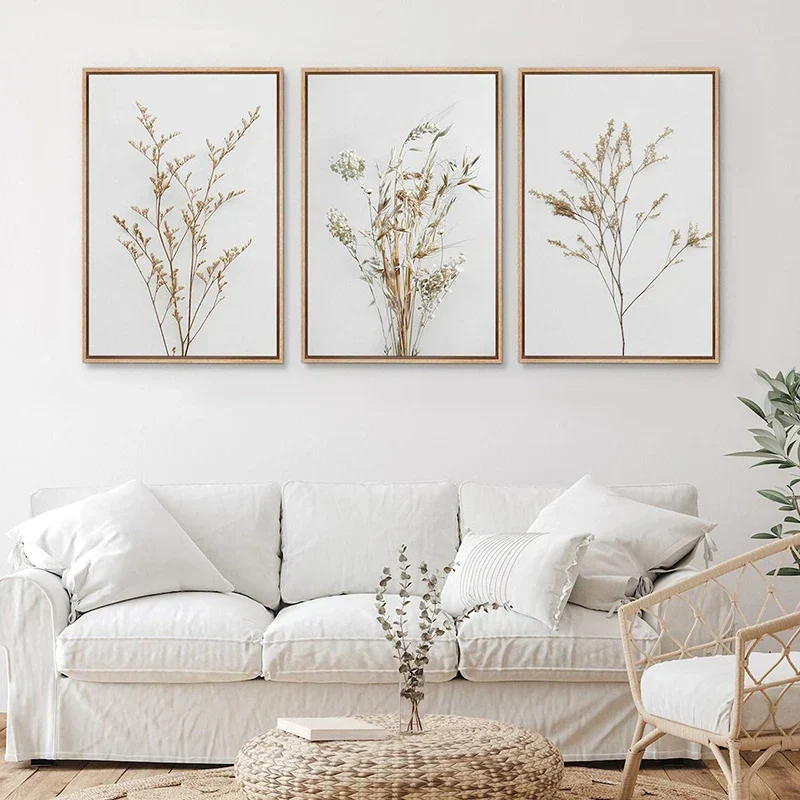 3er-Set Wildblumen Wandkunst Fine Art Leinwanddrucke Minimalistische Botanische Drucke Poster Bilder für Wohnzimmer Deko | Skanto