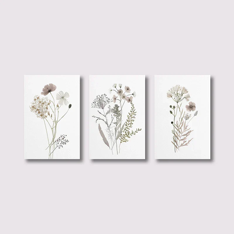 3er-Set Wildblumen Wandkunst Fine Art Leinwanddrucke Minimalistische Botanische Drucke Poster Bilder für Wohnzimmer Deko | Skanto