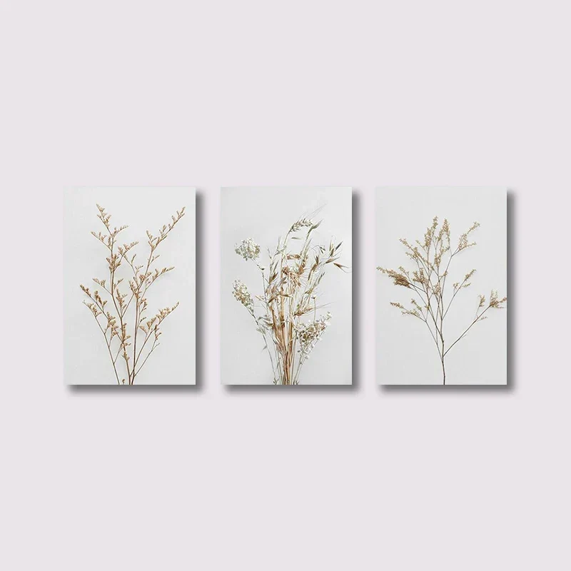 3er-Set Wildblumen Wandkunst Fine Art Leinwanddrucke Minimalistische Botanische Drucke Poster Bilder für Wohnzimmer Deko | Skanto