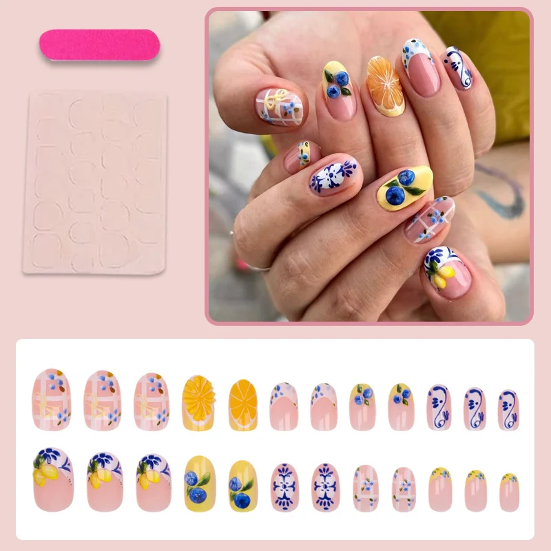 Kunstnagelset mit eleganten Obst- und Blumenmustern Brehn