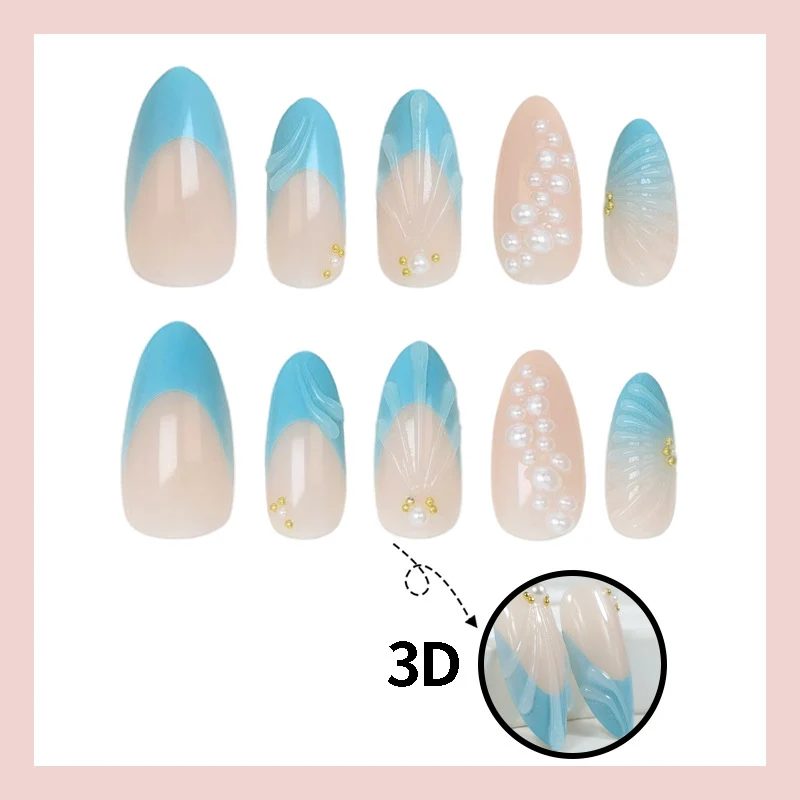 Kunstnagelset mit eleganten Muschel- und Perlenverzierungen Brehn