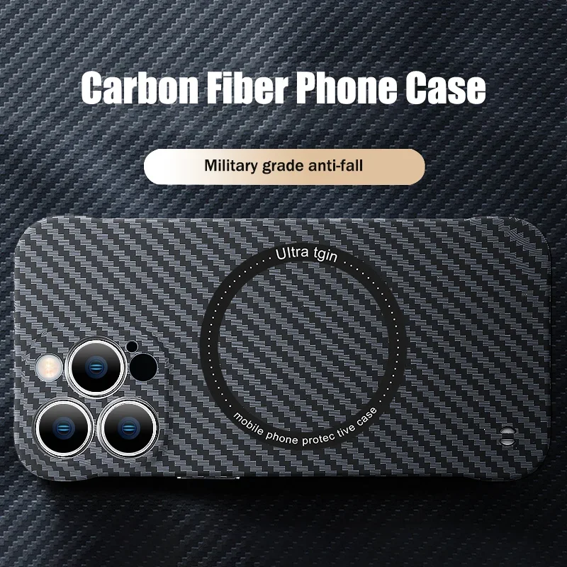 Skanto | Ultradünne Carbonfaser-Magnethülle für iPhone 16 15 ProMax 14 Plus 13 12 11 Pro Max Magsafe Wireless Charging Randlose Hülle