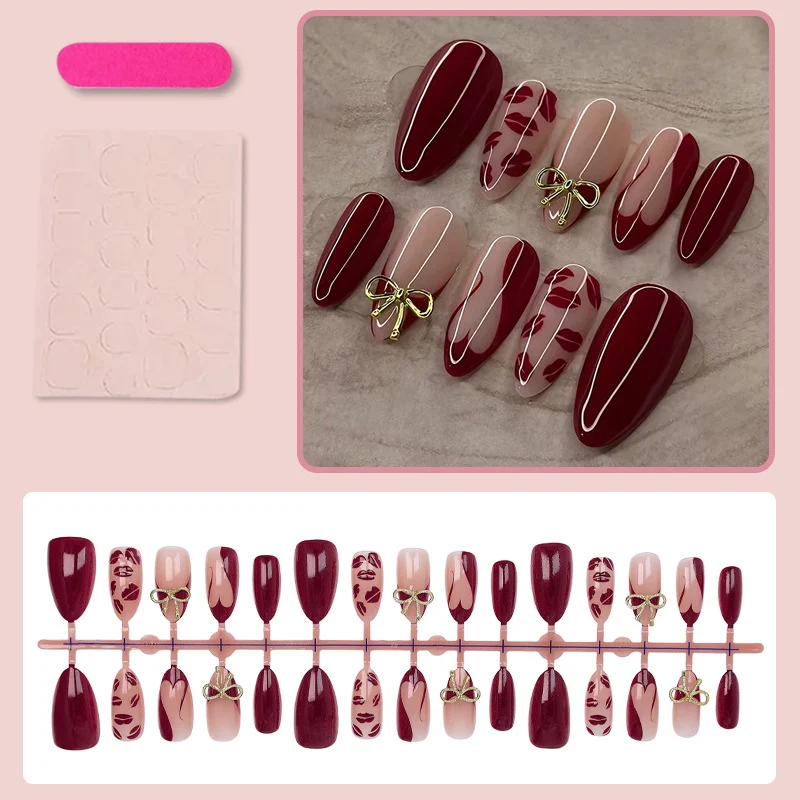 Kunstnagelset mit eleganten Schleifen- und Kussmund-Designs Brehn