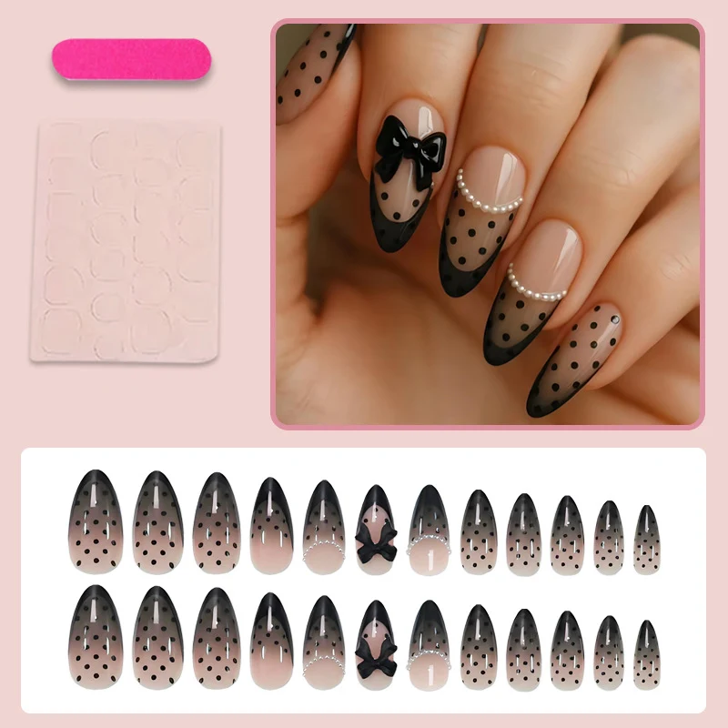 Kunstnagelset mit elegantem Punkt- und Schleifenmuster Brehn