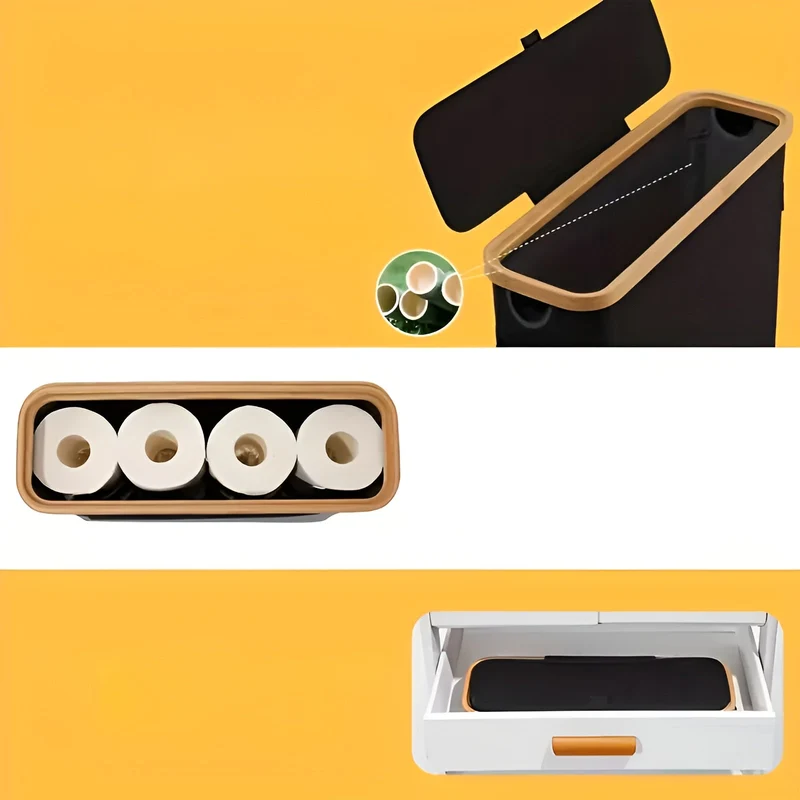 Großer Toilettenpapierhalter mit Deckel – Platzsparend und faltbar | Holzrahmen für Bad und WC | Skanto