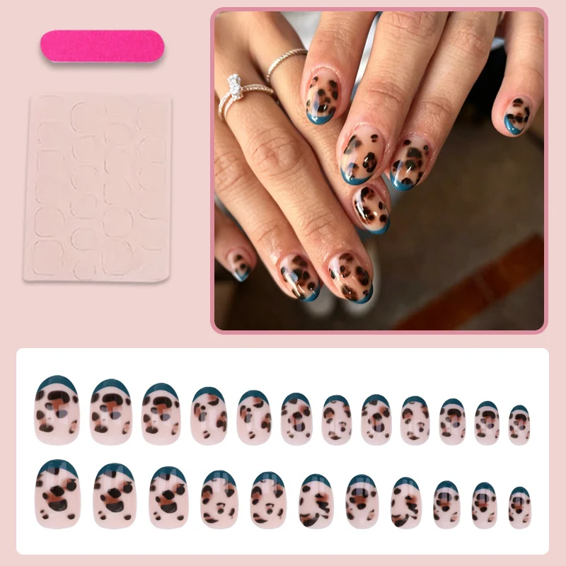 Kunstnagelset mit elegantem Leopardenmuster und buntem French-Tipp Brehn