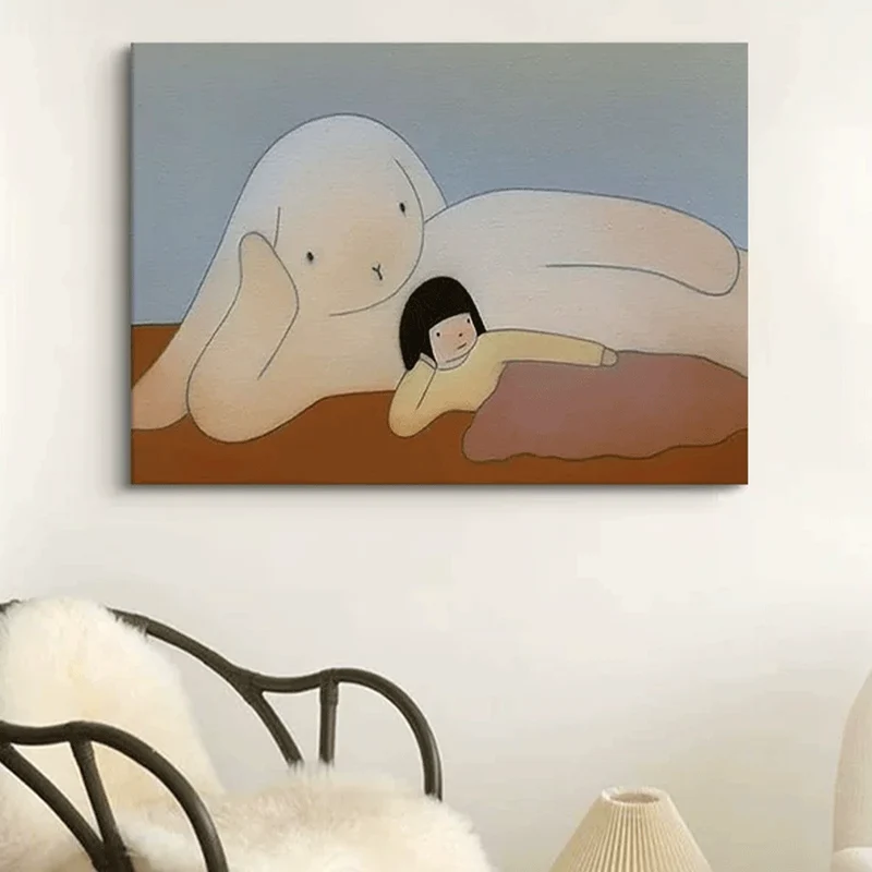 Verspieltes Kaninchen und Kind Leinwandkunst