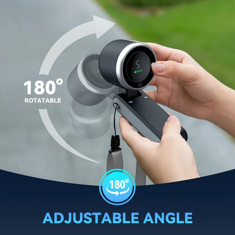 12-Stunden-Turbo-Handventilator mit LED-Licht – 5-Gang-batteriebetriebener Kühlventilator, 3-in-1-Luft-Turbo-Technologie – Kompaktes Design für Outdoor, Reisen & täglichen Gebrauch | Skanto
