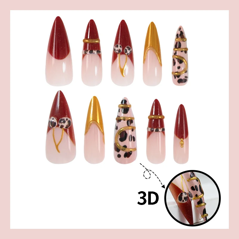 Kunstnagelset mit elegantem Leoparden- und Glitzerakzenten Brehn