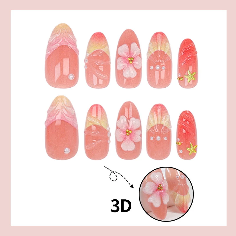 Kunstnagelset mit eleganten floralen Verzierungen und luxuriösem Glanz Brehn