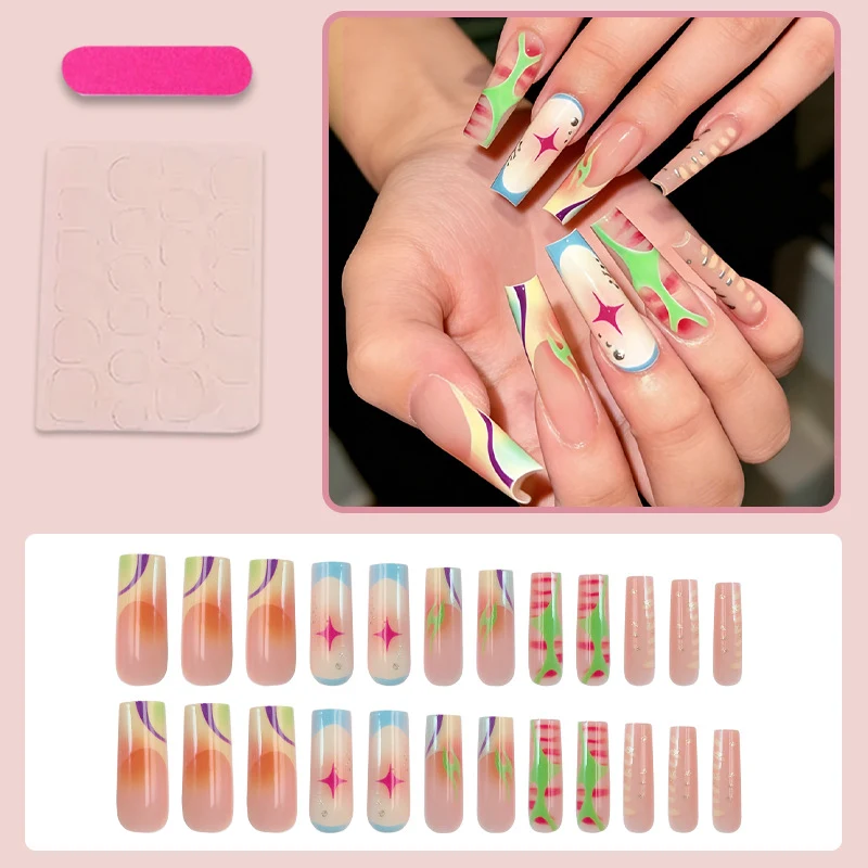 Kunstnagelset mit bunten Ombre-Designs und funkelnden Akzenten Brehn