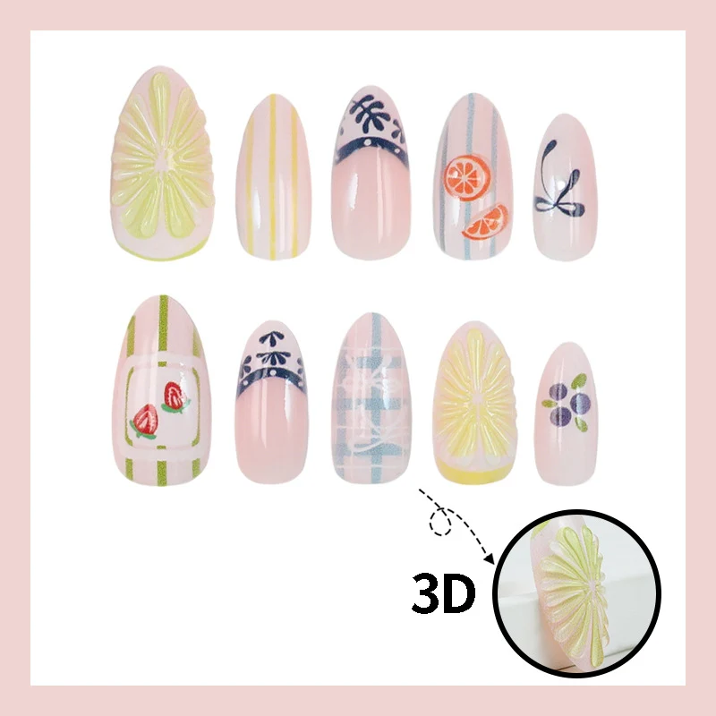 Kunstnagelset mit bunten Obst- und Blumenmotiven Brehn