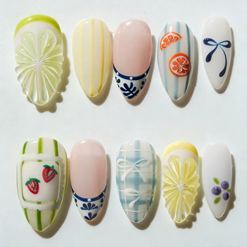 Kunstnagelset mit bunten Obst- und Blumenmotiven Brehn