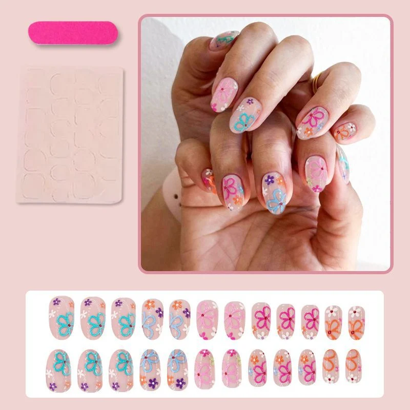 Kunstnagelset mit bunten Blumenmotiven Brehn