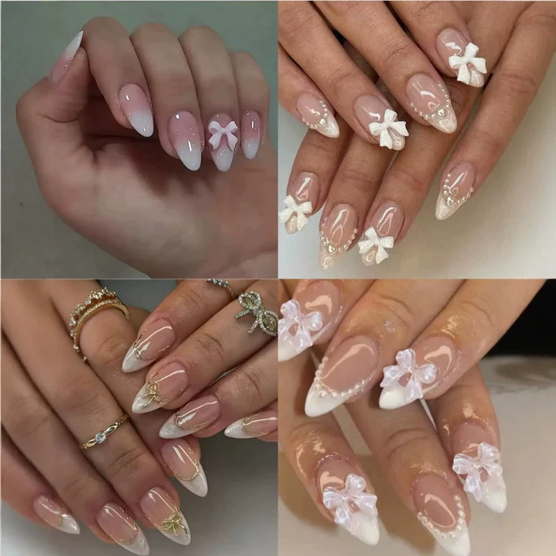 Kunstnagel Set mit eleganten Schleifen und Glamourösem Akzent Brehn