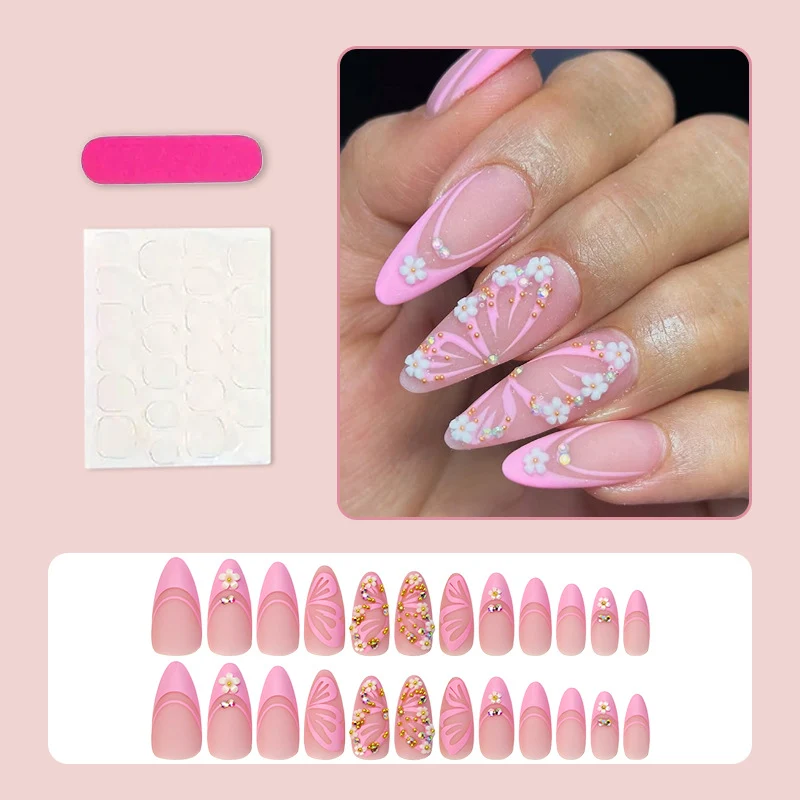 Kunstnagelset mit eleganten Blüten- und Glitzerverzierungen Brehn