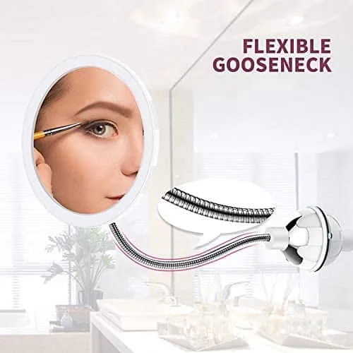 Schminkspiegel mit LED & Vergrößerung – mit Saugnapf und flexiblem Arm | Skanto