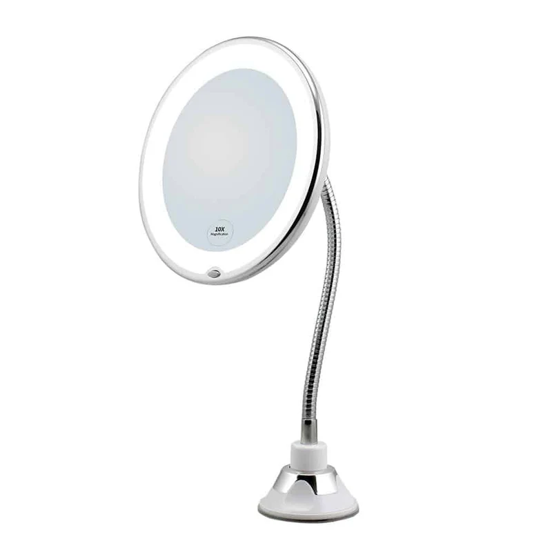 Schminkspiegel mit LED & Vergrößerung – mit Saugnapf und flexiblem Arm | Skanto