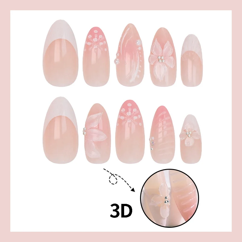 Kunstnagelset mit eleganten 3D-Blüten und verzierten Details Brehn