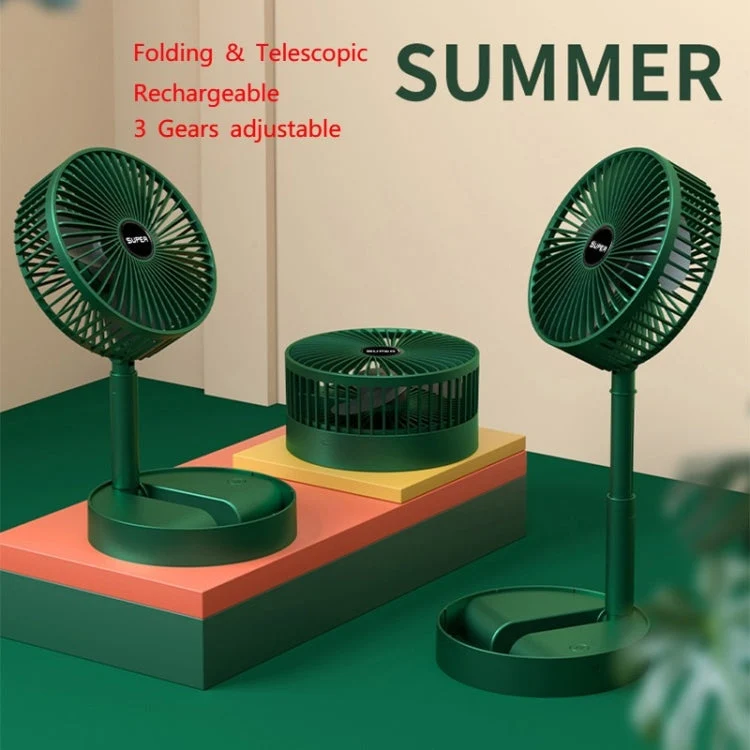 Skanto Tragbarer Klappventilator Ausziehbarer Standventilator, Stil: Wiederaufladbar (Grün) | Skanto