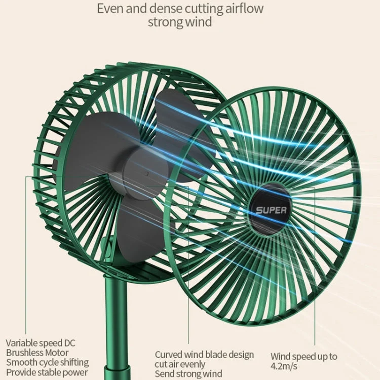 Skanto Tragbarer Klappventilator Ausziehbarer Standventilator, Stil: Wiederaufladbar (Grün) | Skanto