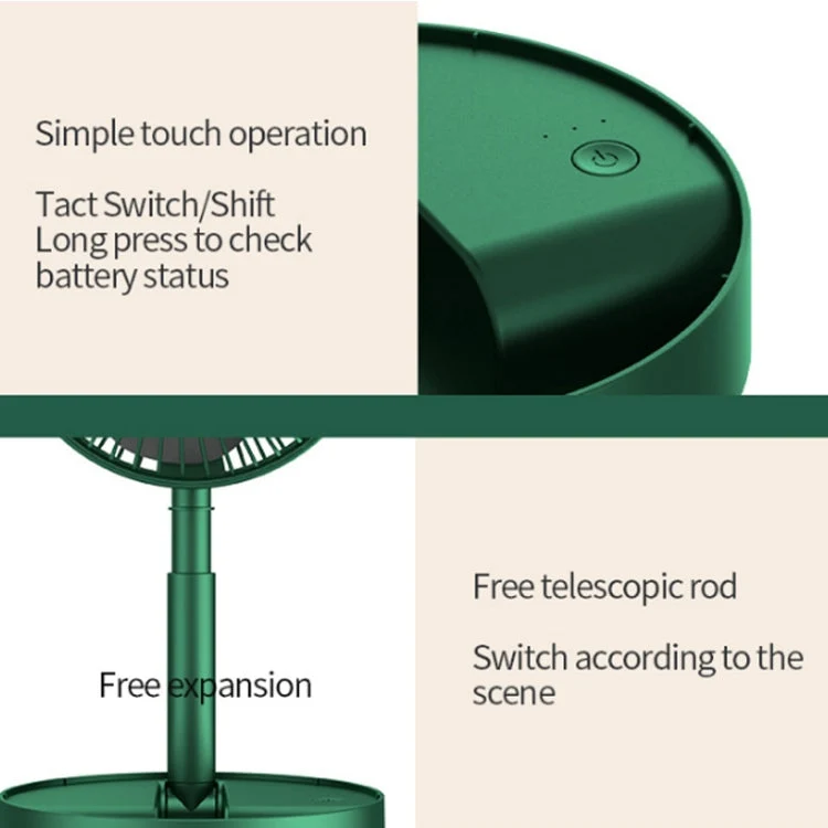Skanto Tragbarer Klappventilator Ausziehbarer Standventilator, Stil: Wiederaufladbar (Grün) | Skanto