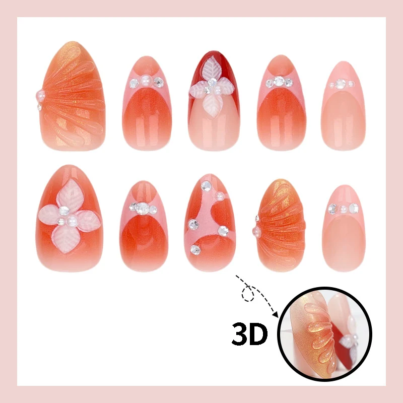 Kunstnagelset mit Eleganten 3D-Blumenverzierungen und Glitzerakzenten Brehn