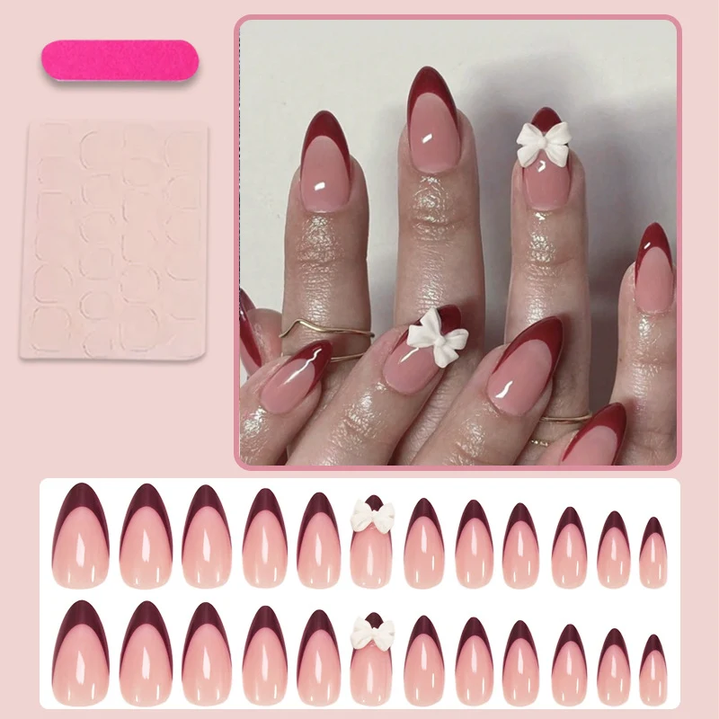 Kunstnagelset mit elegantem Spitzen-Design und romantischen Schleifen Brehn