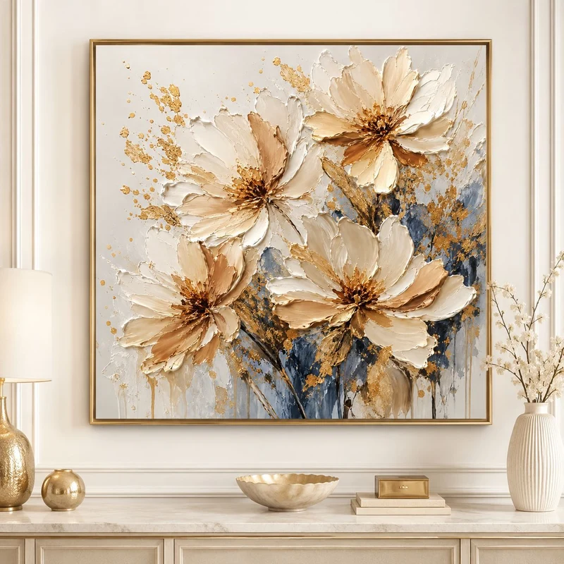3D Texturiertes Floral Leinwand-Kunstwerk